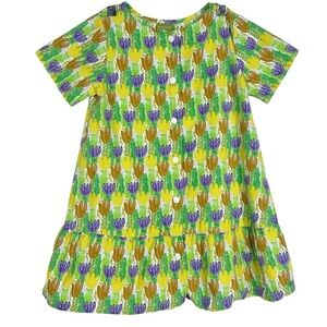 JIM THOMPSON 5Y Purple and Yellow Floral Printed Cotton Girl's Dress